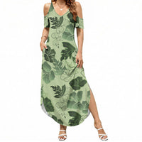 Vesuvian Green Aloha Hawaii Hibiscus Orchid Seamless Summer Maxi Dress