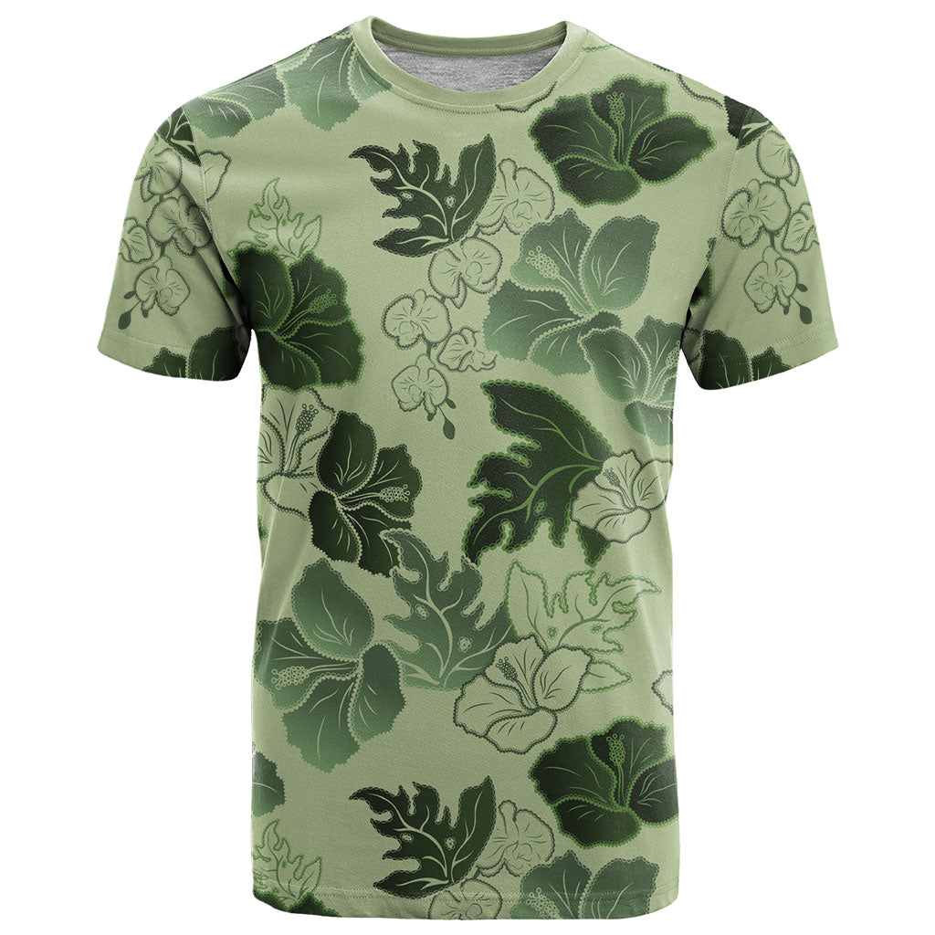 Vesuvian Green Aloha Hawaii Hibiscus Orchid Seamless T Shirt