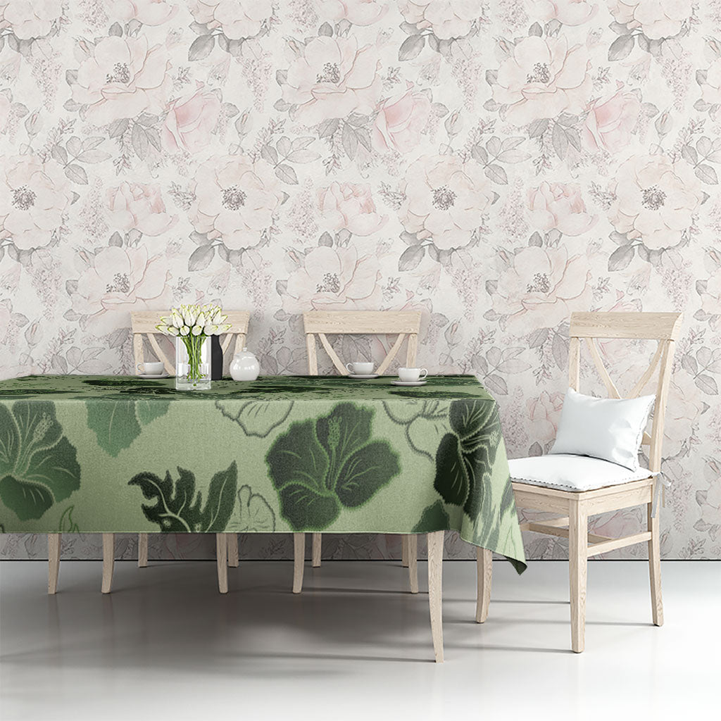 Vesuvian Green Aloha Hawaii Hibiscus Orchid Seamless Tablecloth