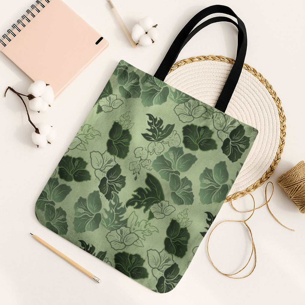 Vesuvian Green Aloha Hawaii Hibiscus Orchid Seamless Tote Bag
