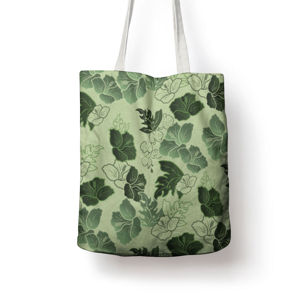 Vesuvian Green Aloha Hawaii Hibiscus Orchid Seamless Tote Bag