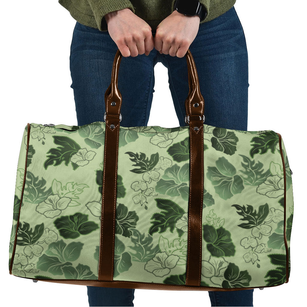 Vesuvian Green Aloha Hawaii Hibiscus Orchid Seamless Travel Bag