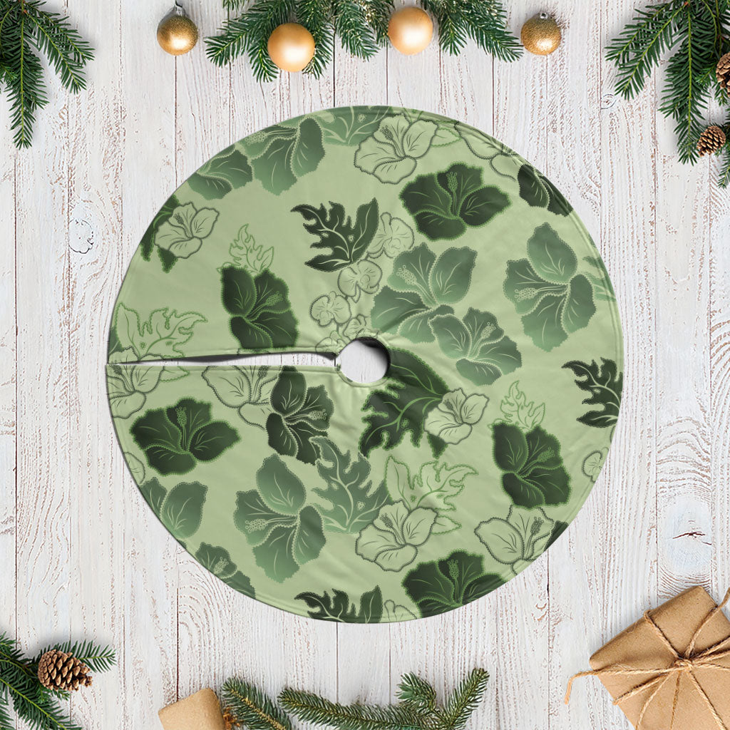 Vesuvian Green Aloha Hawaii Hibiscus Orchid Seamless Tree Skirt