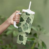 Vesuvian Green Aloha Hawaii Hibiscus Orchid Seamless Tumbler With Handle