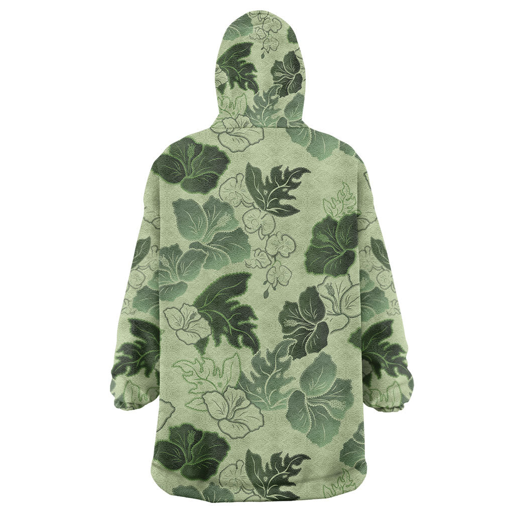 Vesuvian Green Aloha Hawaii Hibiscus Orchid Seamless Wearable Blanket Hoodie