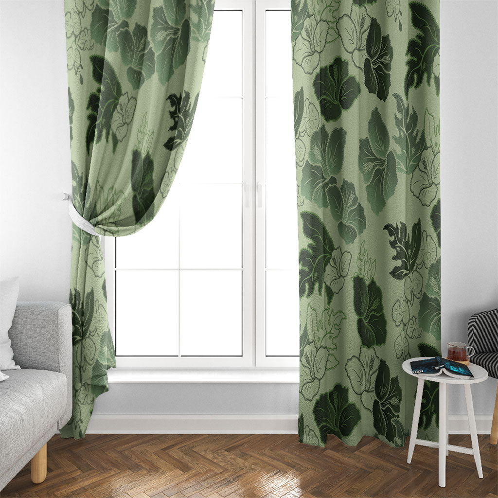 Vesuvian Green Aloha Hawaii Hibiscus Orchid Seamless Window Curtain
