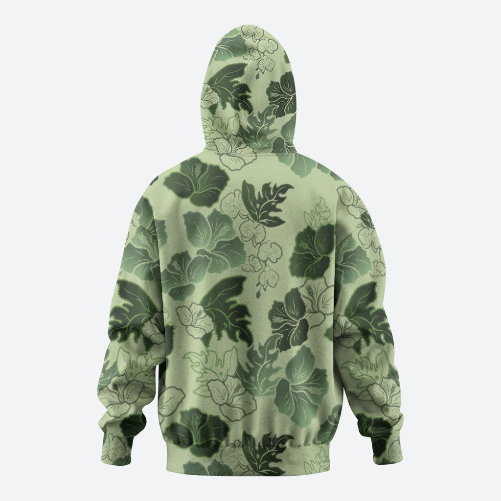 Vesuvian Green Aloha Hawaii Hibiscus Orchid Seamless Zip Hoodie
