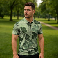 Vesuvian Green Aloha Hawaii Hibiscus Orchid Seamless Zipper Polo Shirt