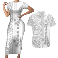 Samoa White Sunday Couples Matching Short Sleeve Bodycon Dress and Hawaiian Shirt Manuia le Aso Sa o Tamaiti Polynesian Plumeria LT14 White - Polynesian Pride