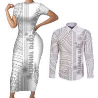 Samoa White Sunday Couples Matching Short Sleeve Bodycon Dress and Long Sleeve Button Shirts Manuia le Aso Sa o Tamaiti Polynesian Plumeria LT14 White - Polynesian Pride