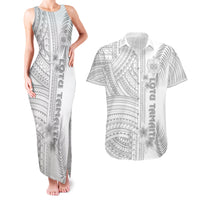 Samoa White Sunday Couples Matching Tank Maxi Dress and Hawaiian Shirt Manuia le Aso Sa o Tamaiti Polynesian Plumeria LT14 White - Polynesian Pride