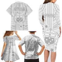 Samoa White Sunday Family Matching Long Sleeve Bodycon Dress and Hawaiian Shirt Manuia le Aso Sa o Tamaiti Polynesian Plumeria LT14 - Polynesian Pride