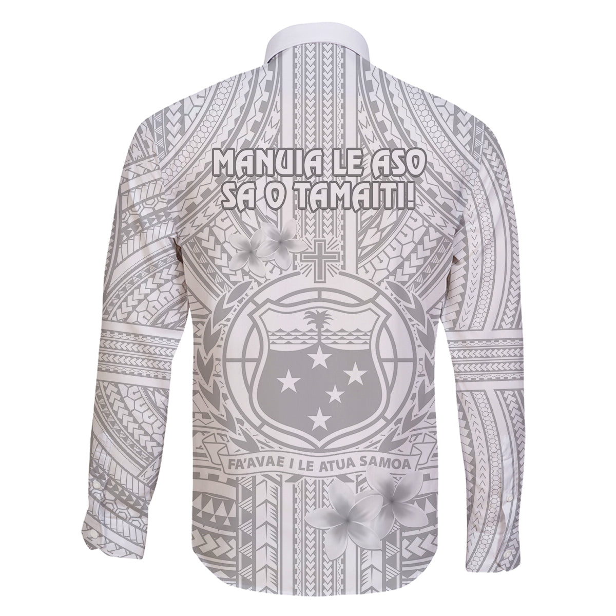 Samoa White Sunday Family Matching Off Shoulder Long Sleeve Dress and Hawaiian Shirt Manuia le Aso Sa o Tamaiti Polynesian Plumeria LT14 - Polynesian Pride