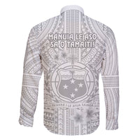 Samoa White Sunday Family Matching Off Shoulder Short Dress and Hawaiian Shirt Manuia le Aso Sa o Tamaiti Polynesian Plumeria LT14 - Polynesian Pride