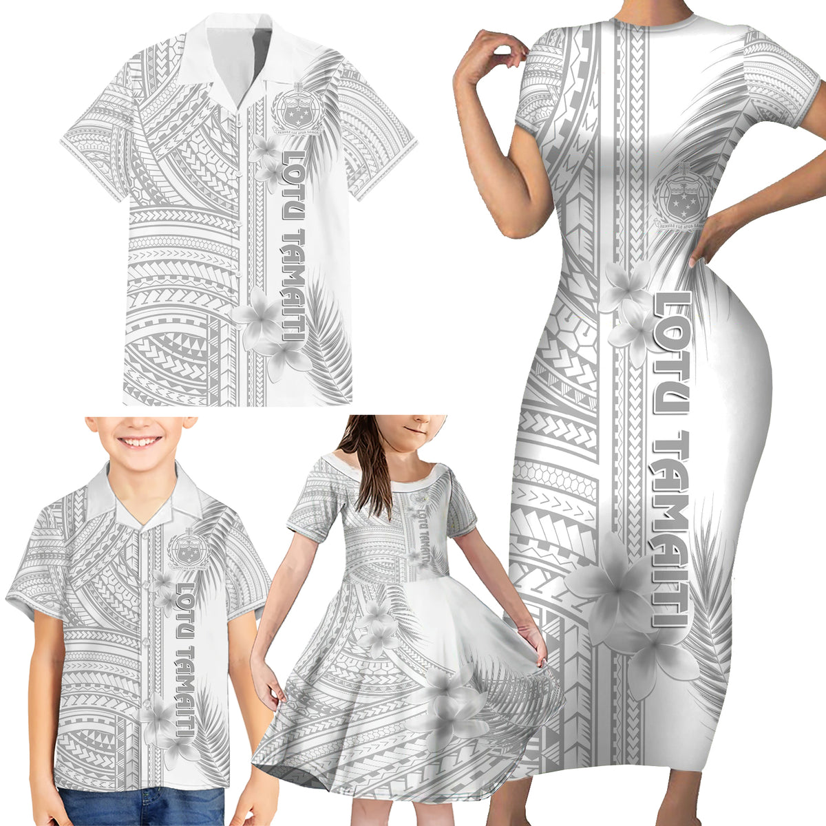 Samoa White Sunday Family Matching Short Sleeve Bodycon Dress and Hawaiian Shirt Manuia le Aso Sa o Tamaiti Polynesian Plumeria LT14 - Polynesian Pride