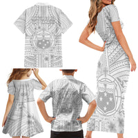 Samoa White Sunday Family Matching Short Sleeve Bodycon Dress and Hawaiian Shirt Manuia le Aso Sa o Tamaiti Polynesian Plumeria LT14 - Polynesian Pride