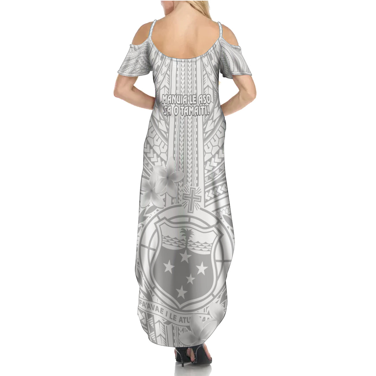 Samoa White Sunday Family Matching Summer Maxi Dress and Hawaiian Shirt Manuia le Aso Sa o Tamaiti Polynesian Plumeria LT14 - Polynesian Pride