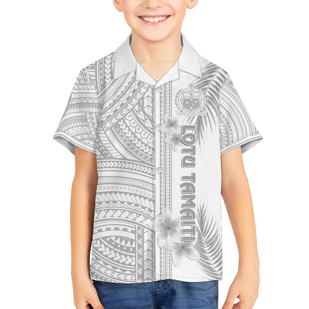 Samoa White Sunday Family Matching Summer Maxi Dress and Hawaiian Shirt Manuia le Aso Sa o Tamaiti Polynesian Plumeria LT14 Son's Shirt White - Polynesian Pride
