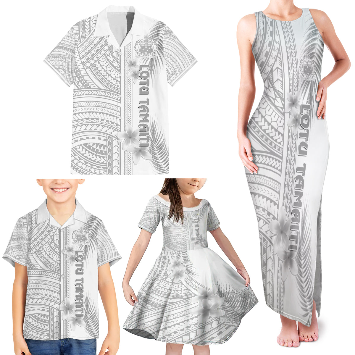 Samoa White Sunday Family Matching Tank Maxi Dress and Hawaiian Shirt Manuia le Aso Sa o Tamaiti Polynesian Plumeria LT14 - Polynesian Pride