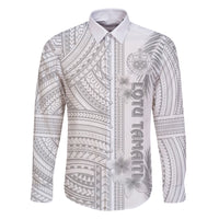 Samoa White Sunday Family Matching Tank Maxi Dress and Hawaiian Shirt Manuia le Aso Sa o Tamaiti Polynesian Plumeria LT14 Dad's Shirt - Long Sleeve White - Polynesian Pride