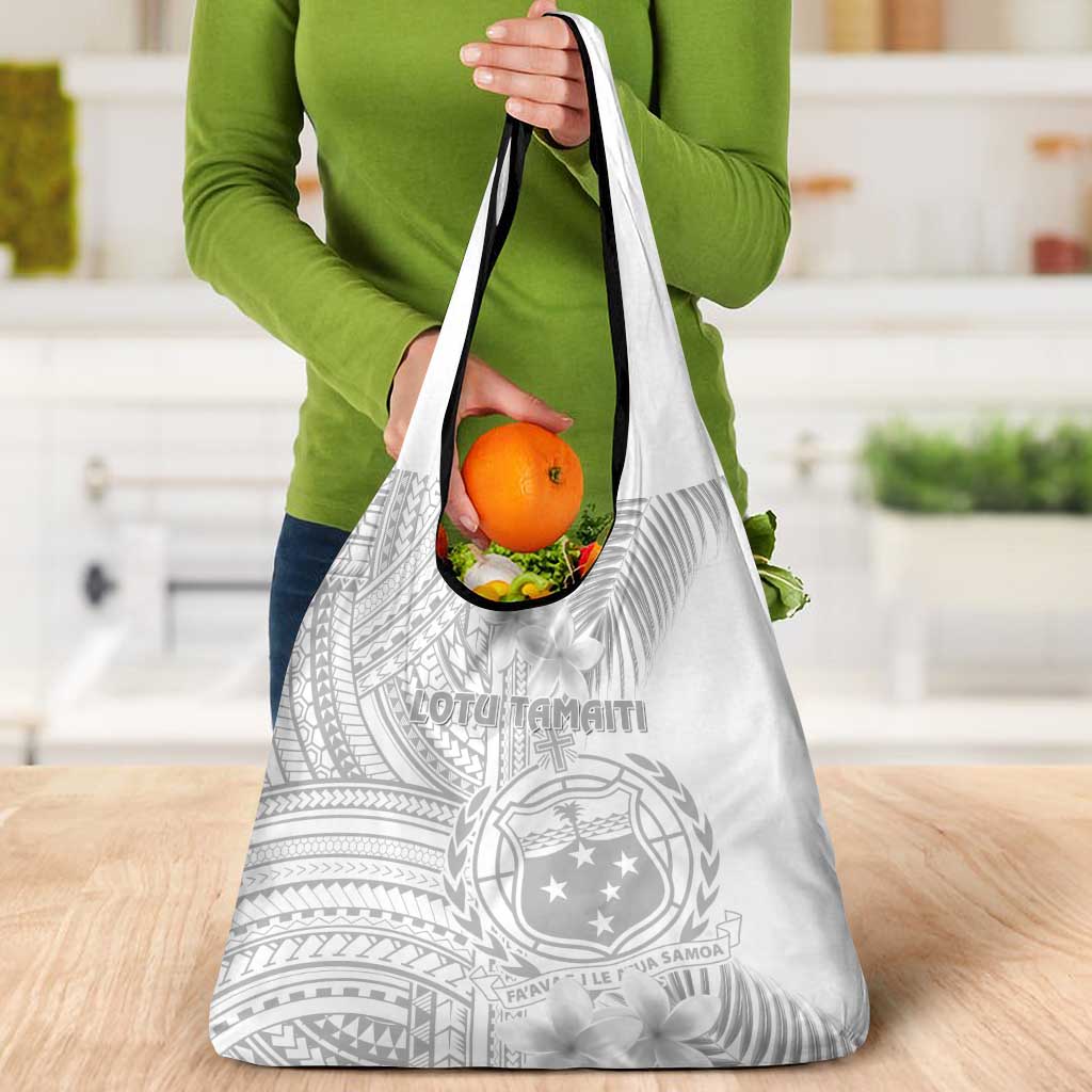 Samoa White Sunday Grocery Bag Manuia le Aso Sa o Tamaiti Polynesian Plumeria