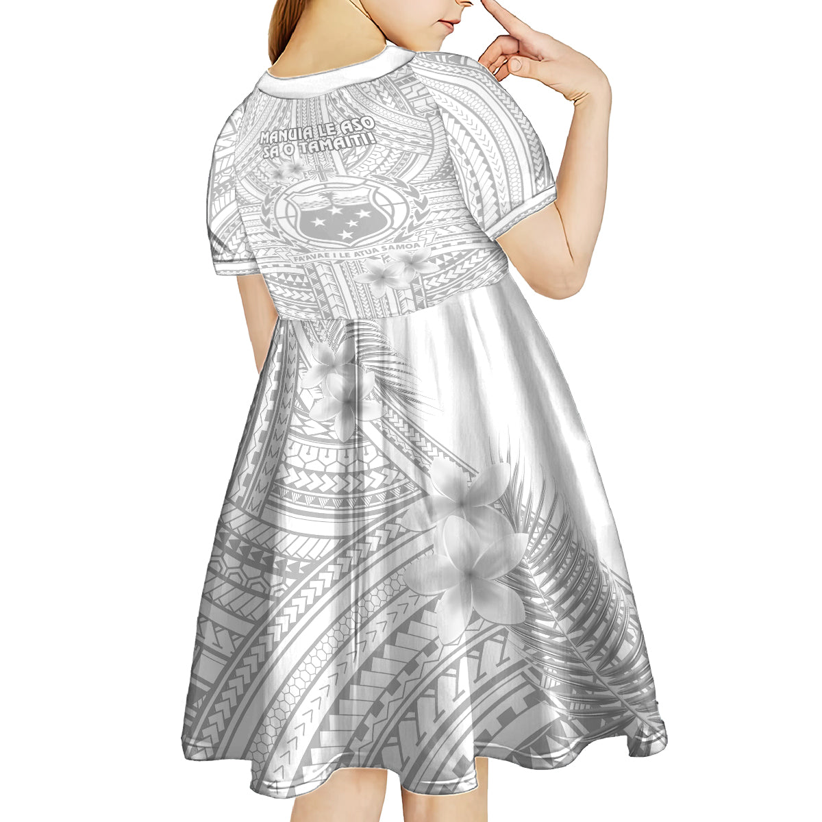 Samoa White Sunday Kid Short Sleeve Dress Manuia le Aso Sa o Tamaiti Polynesian Plumeria LT14 - Polynesian Pride