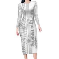 Samoa White Sunday Long Sleeve Bodycon Dress Manuia le Aso Sa o Tamaiti Polynesian Plumeria LT14 Long Dress White - Polynesian Pride