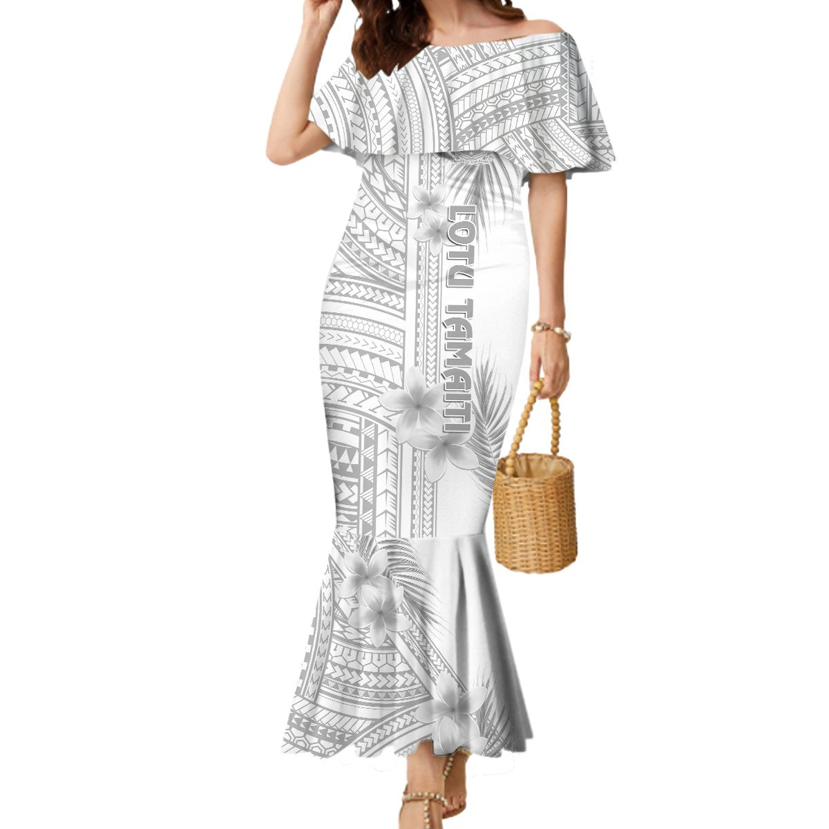 Samoa White Sunday Mermaid Dress Manuia le Aso Sa o Tamaiti Polynesian Plumeria LT14 Women White - Polynesian Pride