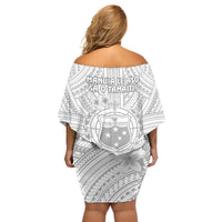 Samoa White Sunday Off Shoulder Short Dress Manuia le Aso Sa o Tamaiti Polynesian Plumeria LT14 - Polynesian Pride
