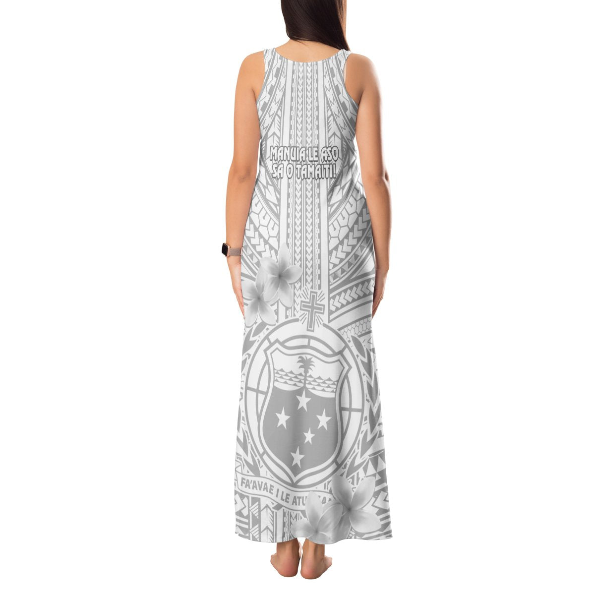 Samoa White Sunday Tank Maxi Dress Manuia le Aso Sa o Tamaiti Polynesian Plumeria LT14 - Polynesian Pride