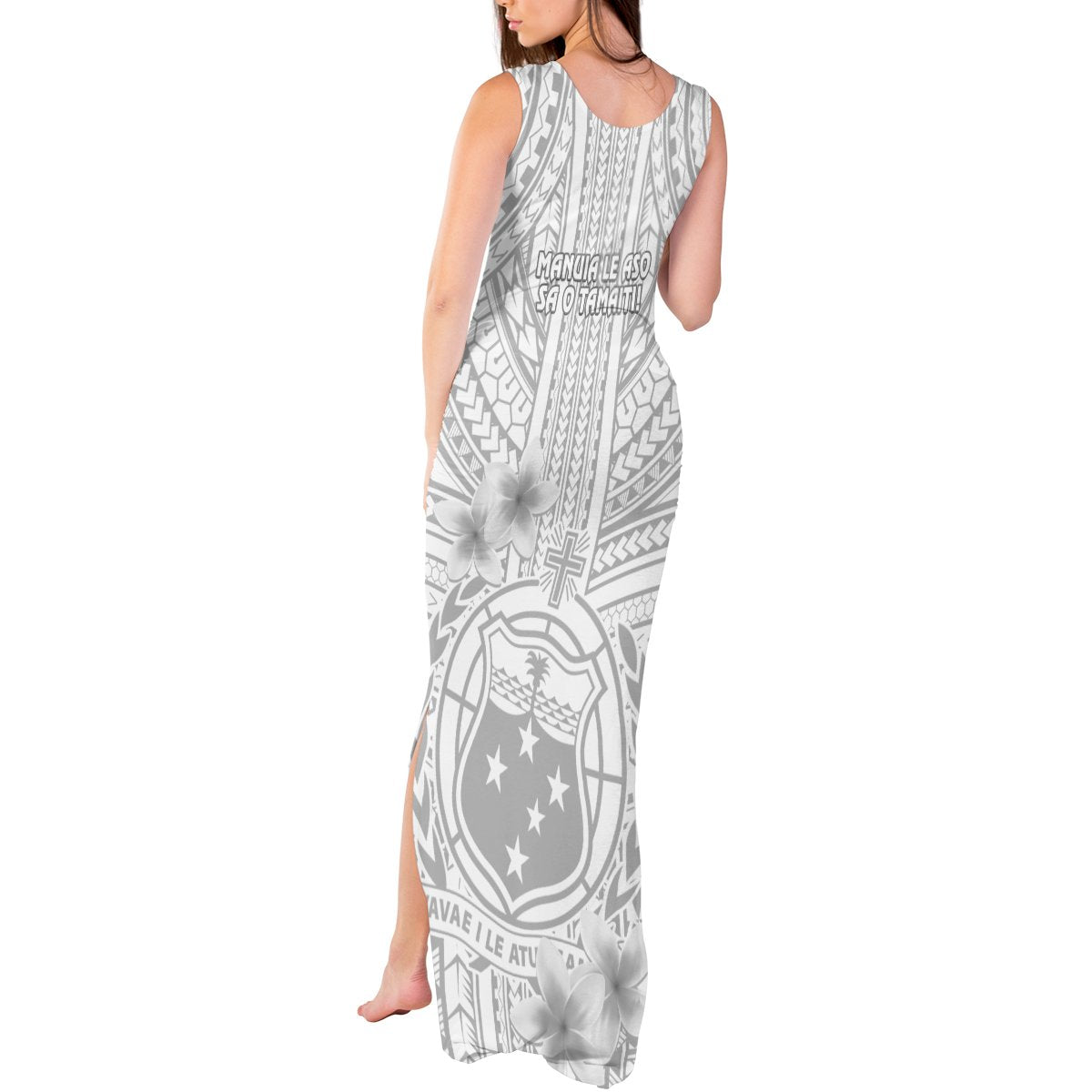 Samoa White Sunday Tank Maxi Dress Manuia le Aso Sa o Tamaiti Polynesian Plumeria LT14 - Polynesian Pride