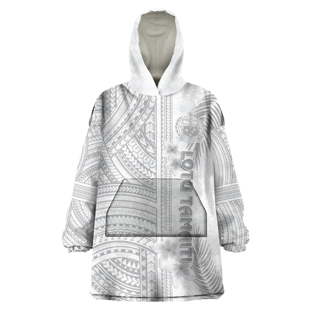 Samoa White Sunday Wearable Blanket Hoodie Manuia le Aso Sa o Tamaiti Polynesian Plumeria LT14 One Size White - Polynesian Pride