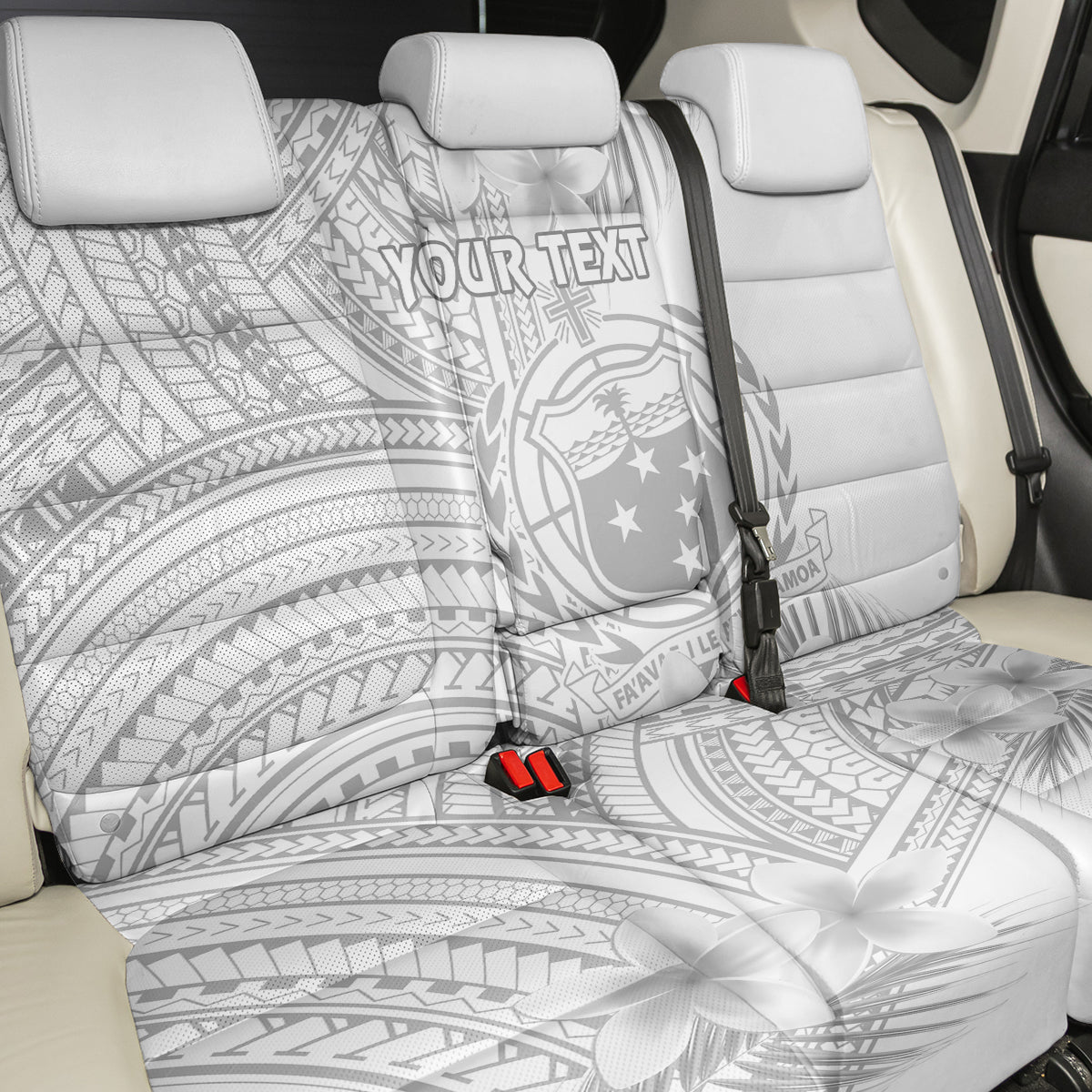 Personalised Samoa White Sunday Back Car Seat Cover Manuia le Aso Sa o Tamaiti Polynesian Plumeria LT14 - Polynesian Pride