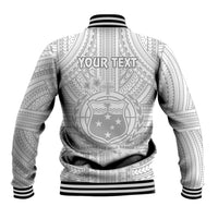 Personalised Samoa White Sunday Baseball Jacket Manuia le Aso Sa o Tamaiti Polynesian Plumeria LT14 - Polynesian Pride