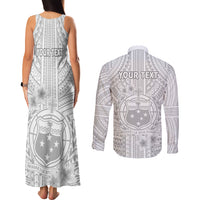 Personalised Samoa White Sunday Couples Matching Tank Maxi Dress and Long Sleeve Button Shirts Manuia le Aso Sa o Tamaiti Polynesian Plumeria LT14 - Polynesian Pride