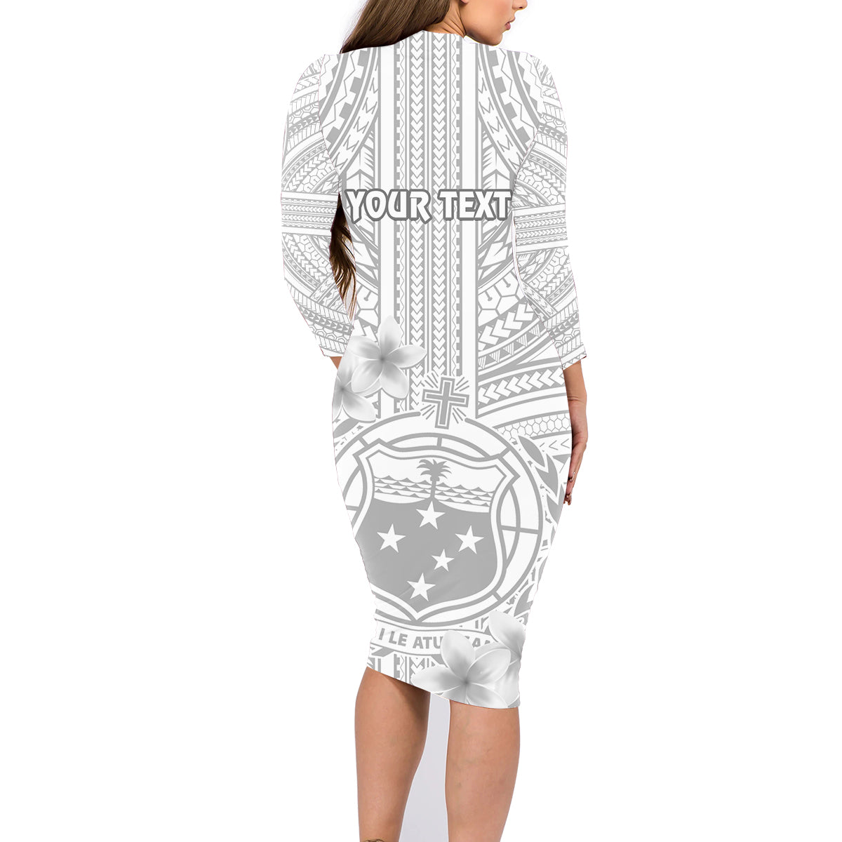 Personalised Samoa White Sunday Family Matching Long Sleeve Bodycon Dress and Hawaiian Shirt Manuia le Aso Sa o Tamaiti Polynesian Plumeria LT14 - Polynesian Pride