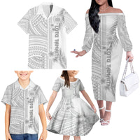 Personalised Samoa White Sunday Family Matching Off Shoulder Long Sleeve Dress and Hawaiian Shirt Manuia le Aso Sa o Tamaiti Polynesian Plumeria LT14 - Polynesian Pride