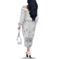 Personalised Samoa White Sunday Family Matching Off Shoulder Long Sleeve Dress and Hawaiian Shirt Manuia le Aso Sa o Tamaiti Polynesian Plumeria LT14 - Polynesian Pride