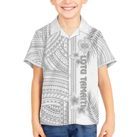 Personalised Samoa White Sunday Family Matching Off Shoulder Maxi Dress and Hawaiian Shirt Manuia le Aso Sa o Tamaiti Polynesian Plumeria LT14 Son's Shirt White - Polynesian Pride