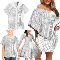 Personalised Samoa White Sunday Family Matching Off Shoulder Short Dress and Hawaiian Shirt Manuia le Aso Sa o Tamaiti Polynesian Plumeria LT14 - Polynesian Pride