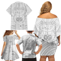 Personalised Samoa White Sunday Family Matching Off Shoulder Short Dress and Hawaiian Shirt Manuia le Aso Sa o Tamaiti Polynesian Plumeria LT14 - Polynesian Pride