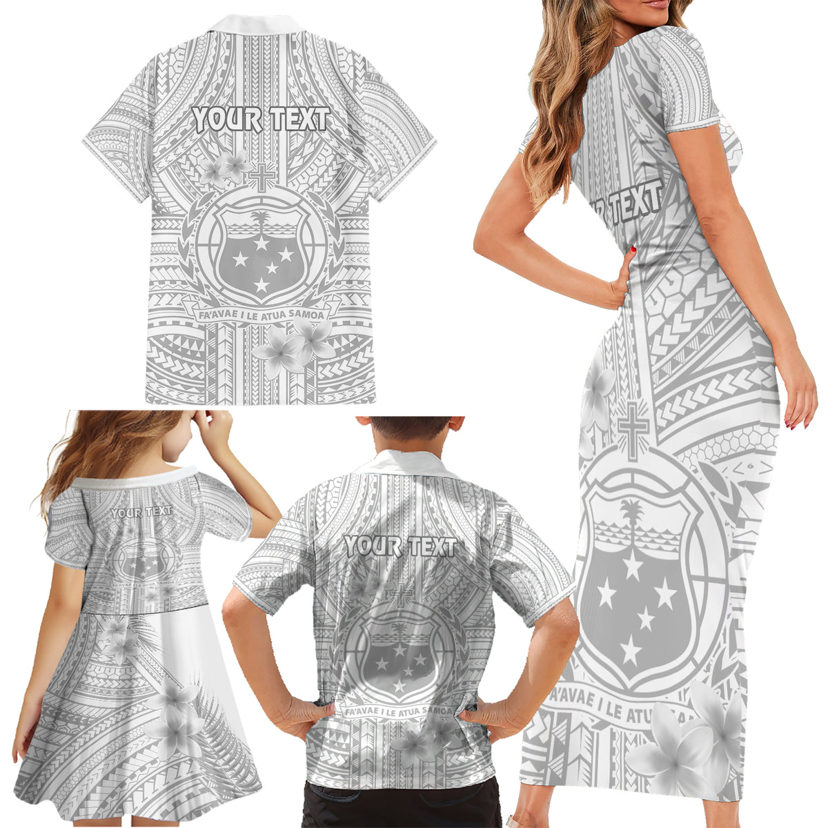 Personalised Samoa White Sunday Family Matching Short Sleeve Bodycon Dress and Hawaiian Shirt Manuia le Aso Sa o Tamaiti Polynesian Plumeria LT14 - Polynesian Pride