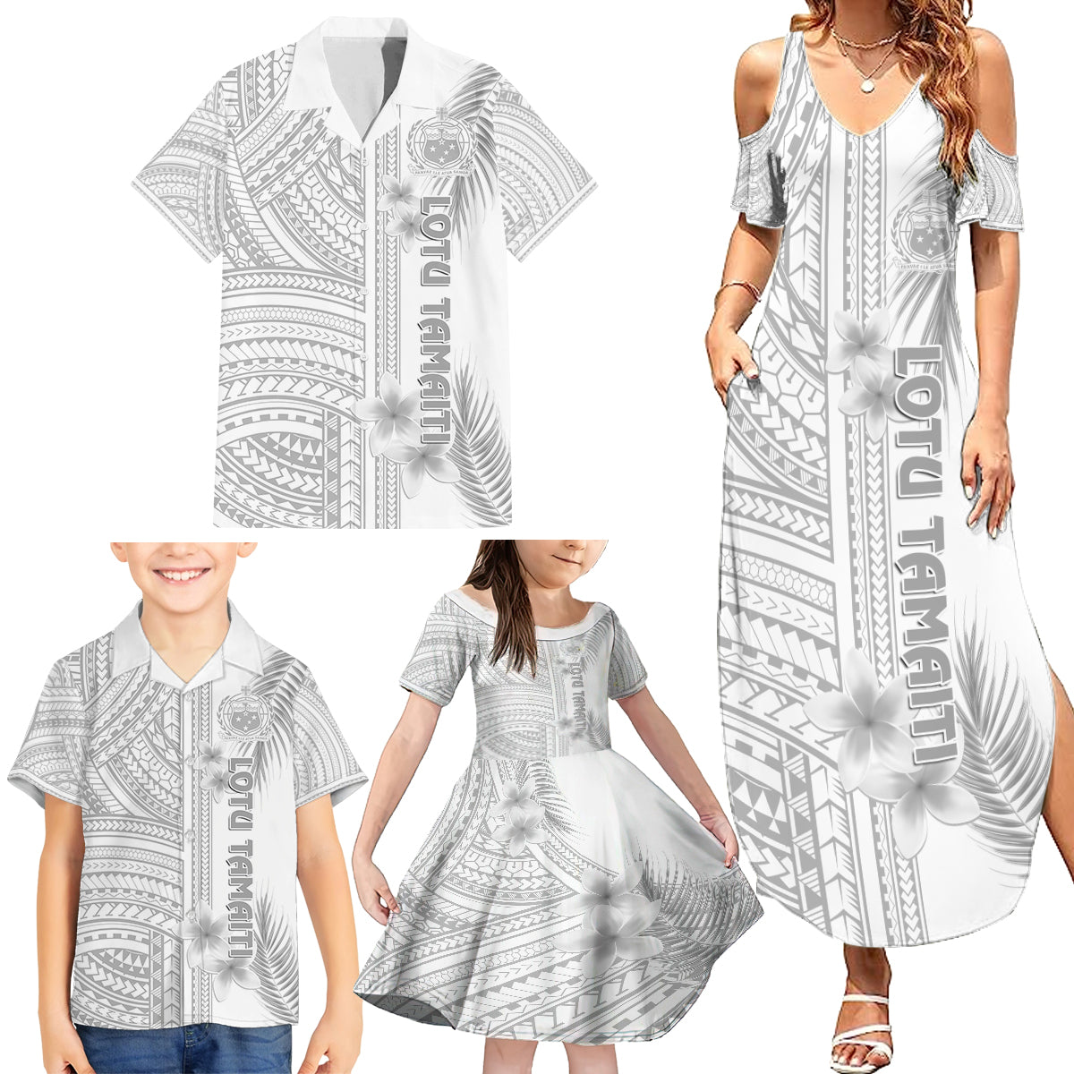 Personalised Samoa White Sunday Family Matching Summer Maxi Dress and Hawaiian Shirt Manuia le Aso Sa o Tamaiti Polynesian Plumeria LT14 - Polynesian Pride