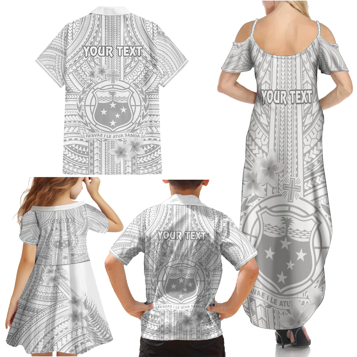Personalised Samoa White Sunday Family Matching Summer Maxi Dress and Hawaiian Shirt Manuia le Aso Sa o Tamaiti Polynesian Plumeria LT14 - Polynesian Pride