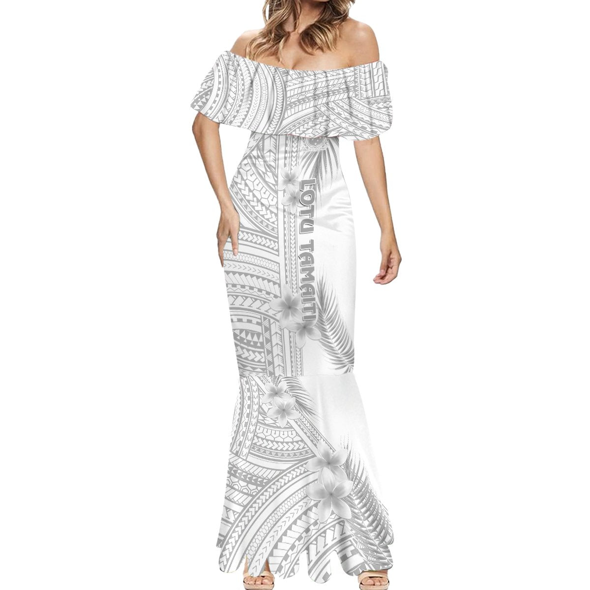 Personalised Samoa White Sunday Mermaid Dress Manuia le Aso Sa o Tamaiti Polynesian Plumeria LT14 - Polynesian Pride