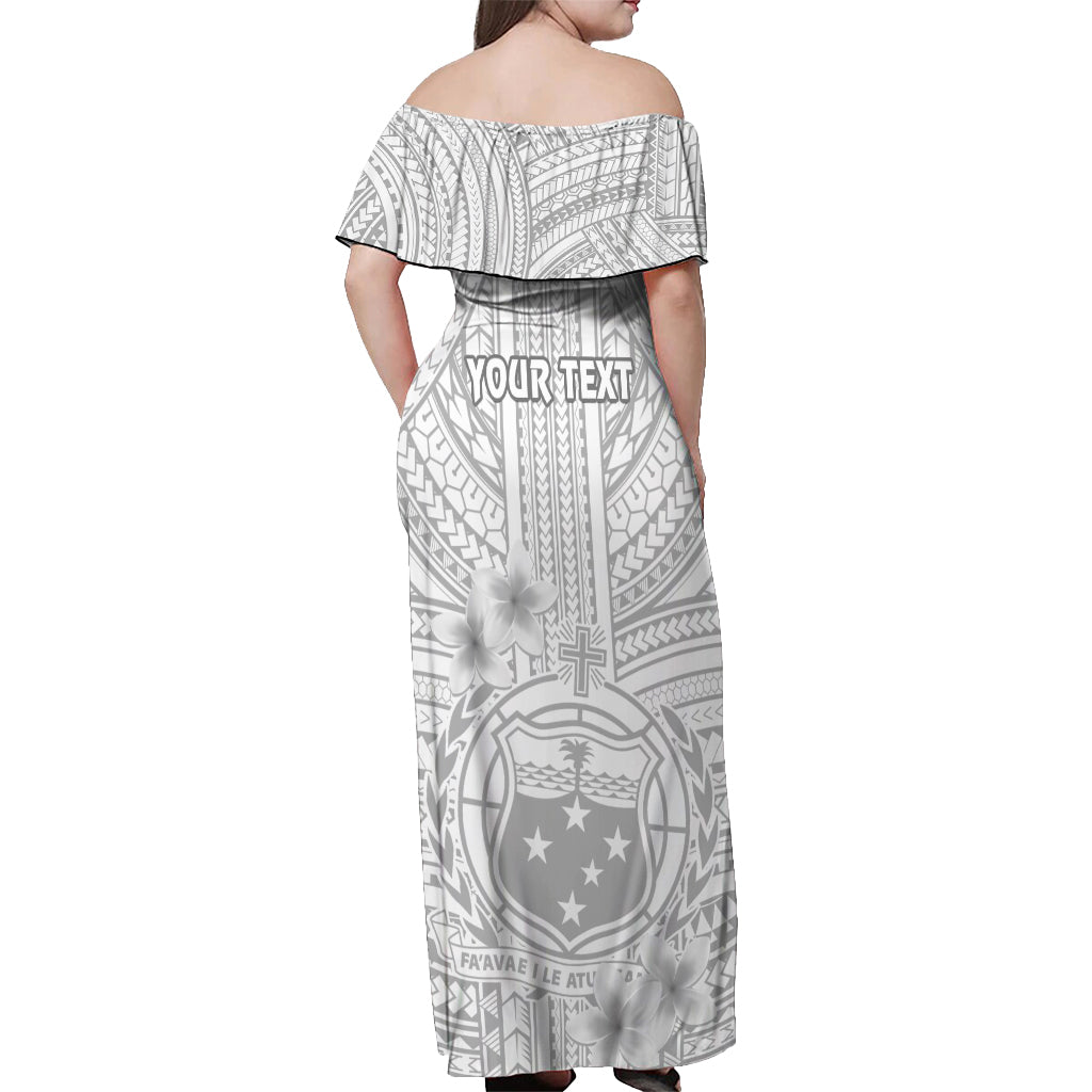 Personalised Samoa White Sunday Off Shoulder Maxi Dress Manuia le Aso Sa o Tamaiti Polynesian Plumeria LT14 - Polynesian Pride