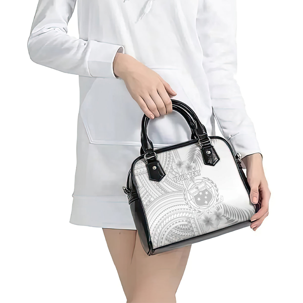 Personalised Samoa White Sunday Shoulder Handbag Manuia le Aso Sa o Tamaiti Polynesian Plumeria LT14 - Polynesian Pride