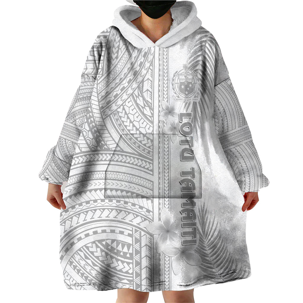Personalised Samoa White Sunday Wearable Blanket Hoodie Manuia le Aso Sa o Tamaiti Polynesian Plumeria LT14 - Polynesian Pride