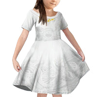 Samoa White Sunday Family Matching Mermaid Dress and Hawaiian Shirt Lotu Tamaiti 2023 With Coat Of Arms LT14 Daughter's Dress White - Polynesian Pride