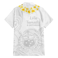 Samoa White Sunday Family Matching Off Shoulder Maxi Dress and Hawaiian Shirt Lotu Tamaiti 2023 With Coat Of Arms LT14 - Polynesian Pride